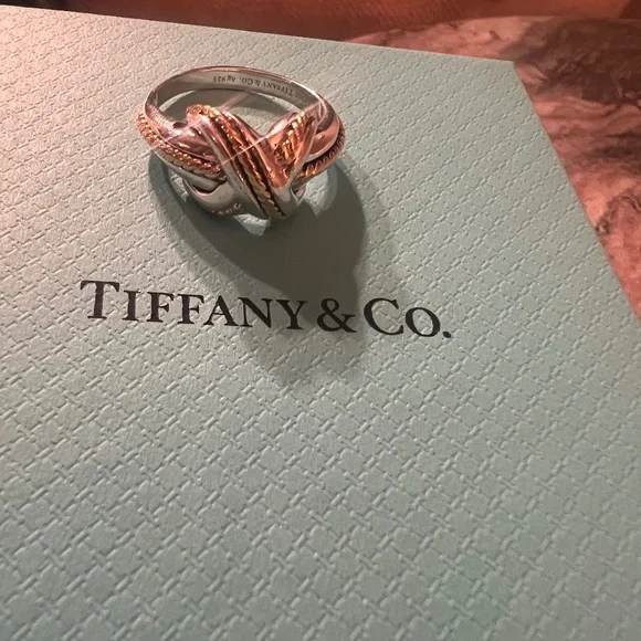 Tiffany & Co. Vintage Crossover X Ring Sterling Silver & 18K Gold Size 7.25 - Picture 5 of 9